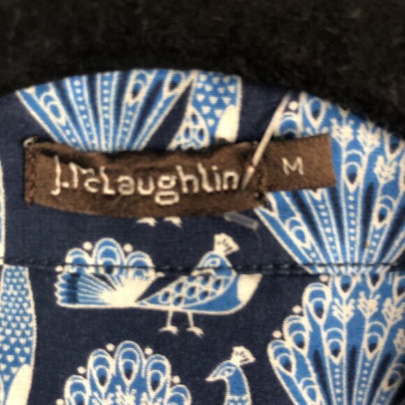 J Mclaughlin Top Womens Medium Blue Peacocks Print All Over Classic Cotton - Picture 7 of 15
